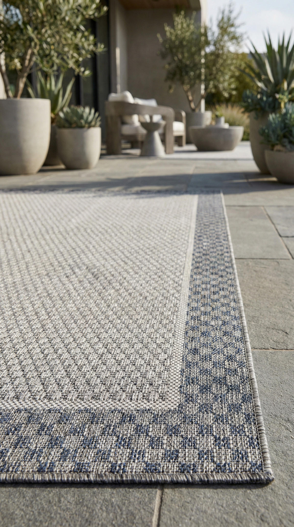 TEPPICH Outdoor Flachgewebe Bordüre Polypropylen Balkon Creme Rechteckig 120x170 - Beige, Textil (120/170cm) - KADIMA DESIGN