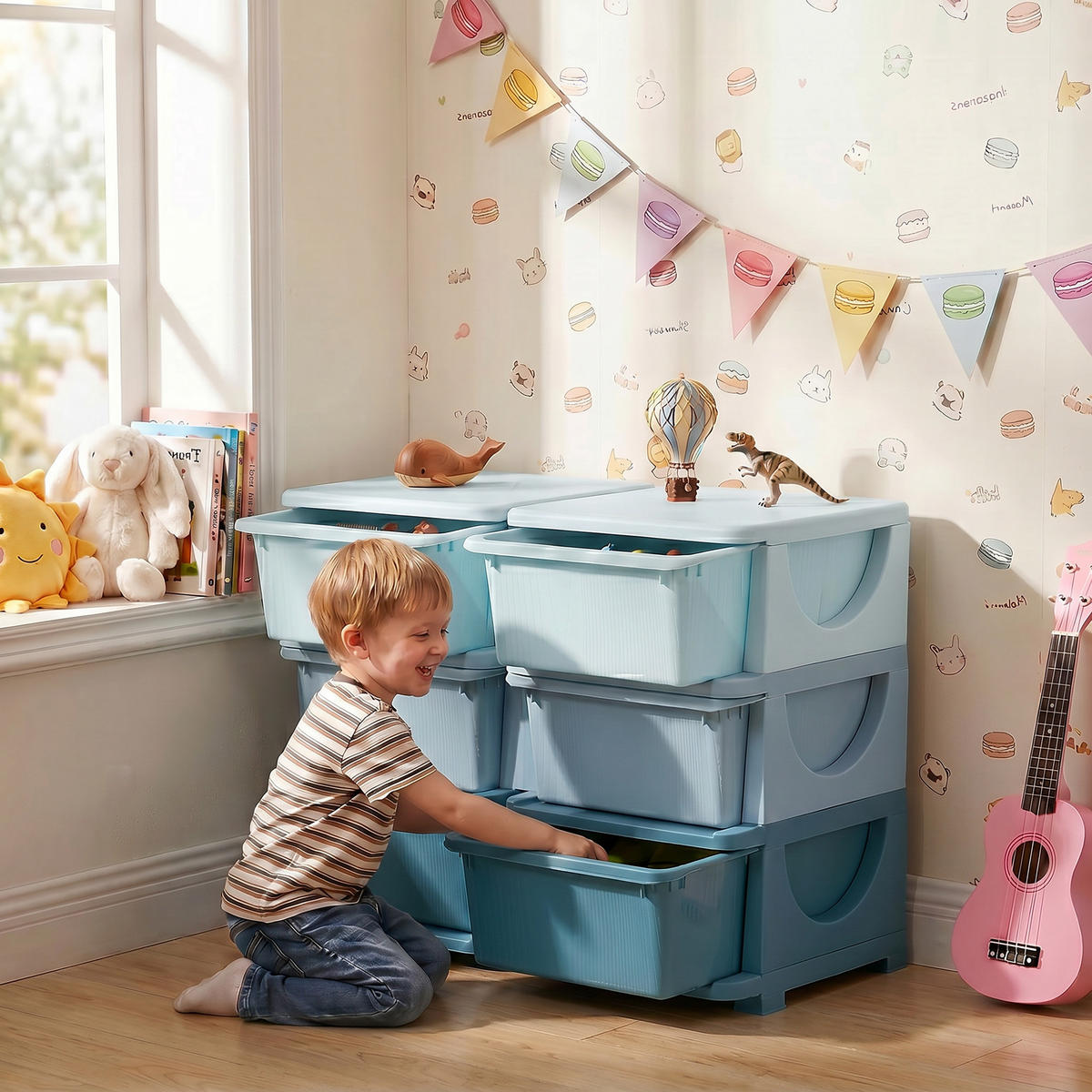 SCHUBLADENSCHRANK für Kinder Aufbewahrungsboxen mit 6 Ebenen Kindermöbel Blau - Blau, Kunststoff (37/56.5/75cm) - HOMCOM