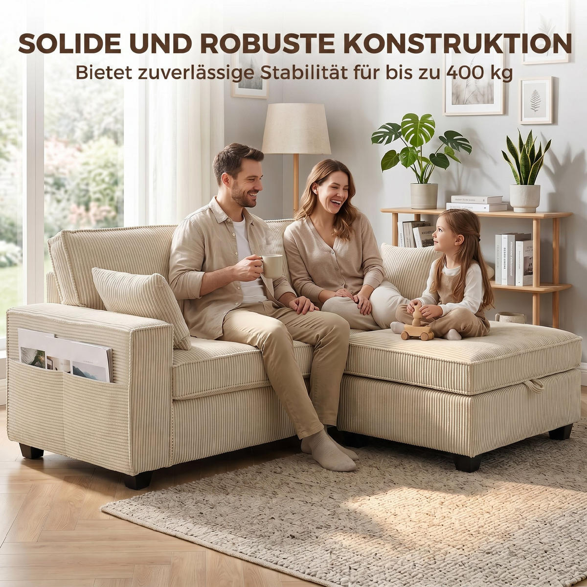 ECKSOFA Polyester Beige - Beige, Holzwerkstoff/Kunststoff (151/216cm) - HOMCOM