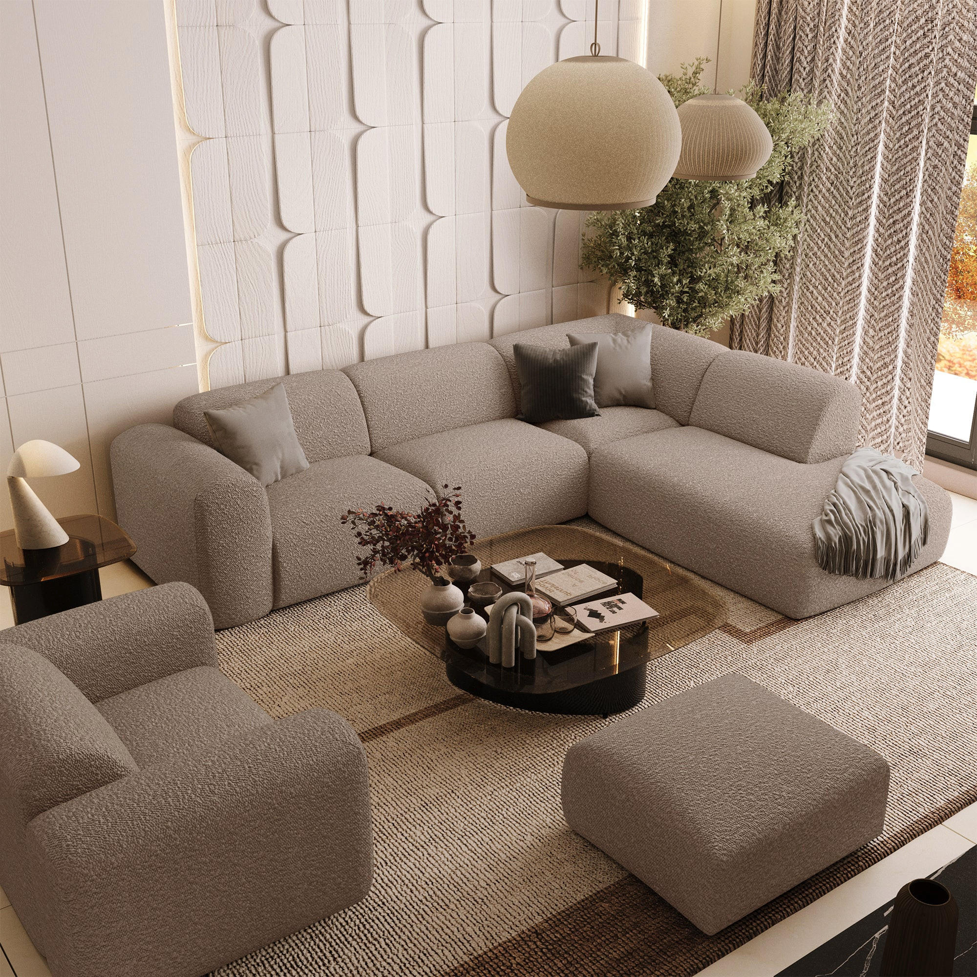 ECKSOFA RECHTS Bouclé-Stoff Taupe 269cm - Taupe, Textil (269/221cm) - Sia Home