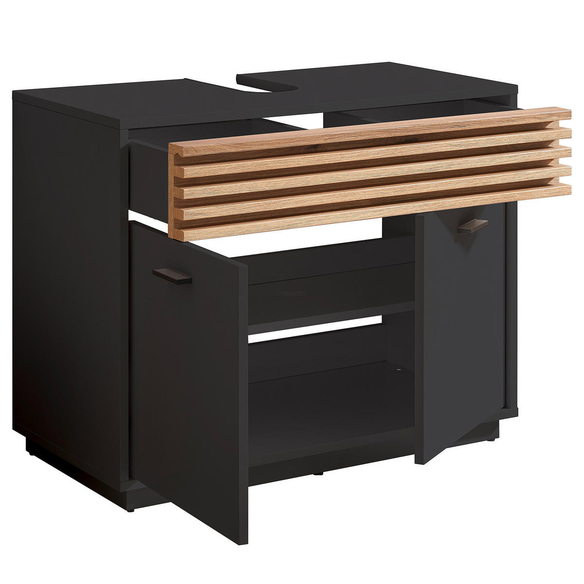 WASCHBECKENUNTERSCHRANK - Anthrazit, Holzwerkstoff (80/64/40cm) - home24