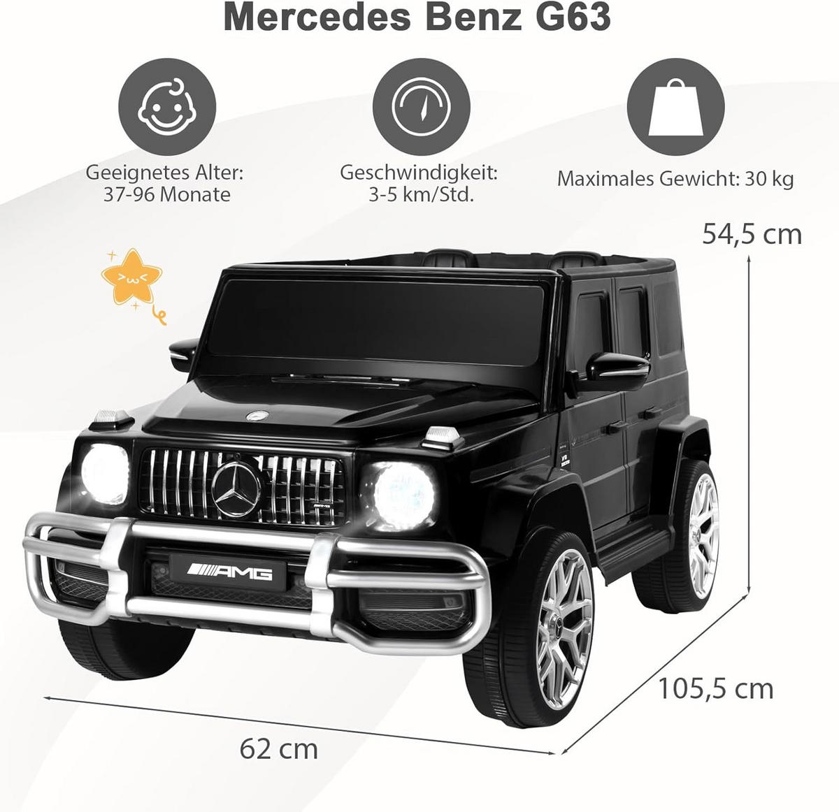 ELEKTROAUTO Mercedes Benz schwarz - Schwarz, Metall (105.5/54.5/62cm) - COSTWAY