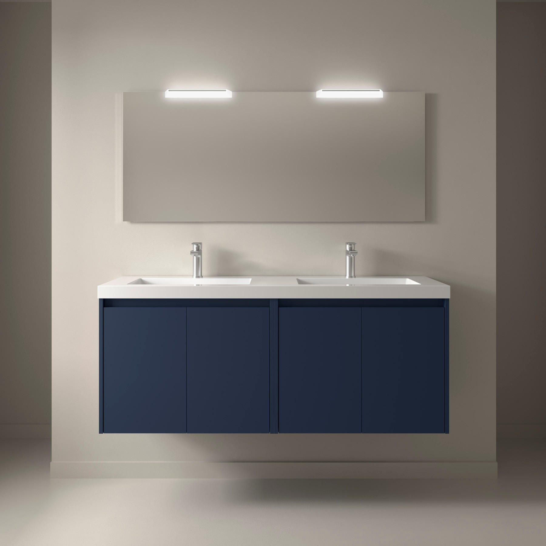 BADEZIMMERMÖBEL NOJA 1400 4 Türen BLUE SATIN + Waschtisch + Spiegel - Schwarz, Metall (45/54/140cm) - Salgar