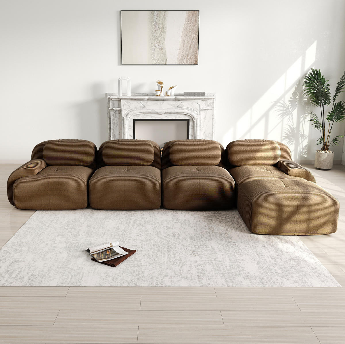 ECKSOFA modular rahmenlos Cord Braun - Braun, Kunststoff (178/388cm) - Meubliv