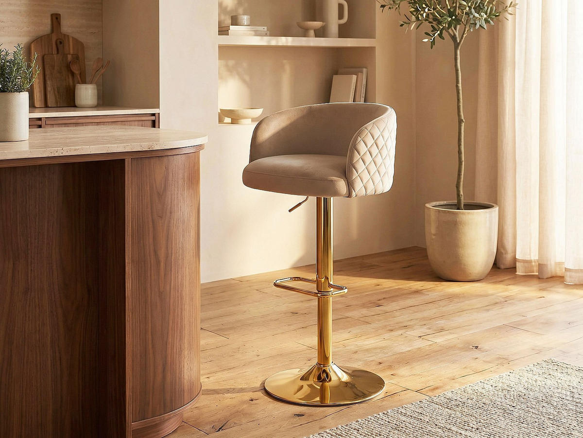 BARHOCKER - 54.5 cm x 52.5 cm - stoff - beige Perlanita - Beige, Textil (54.5/105.5/52.5cm) - Vente-Unique