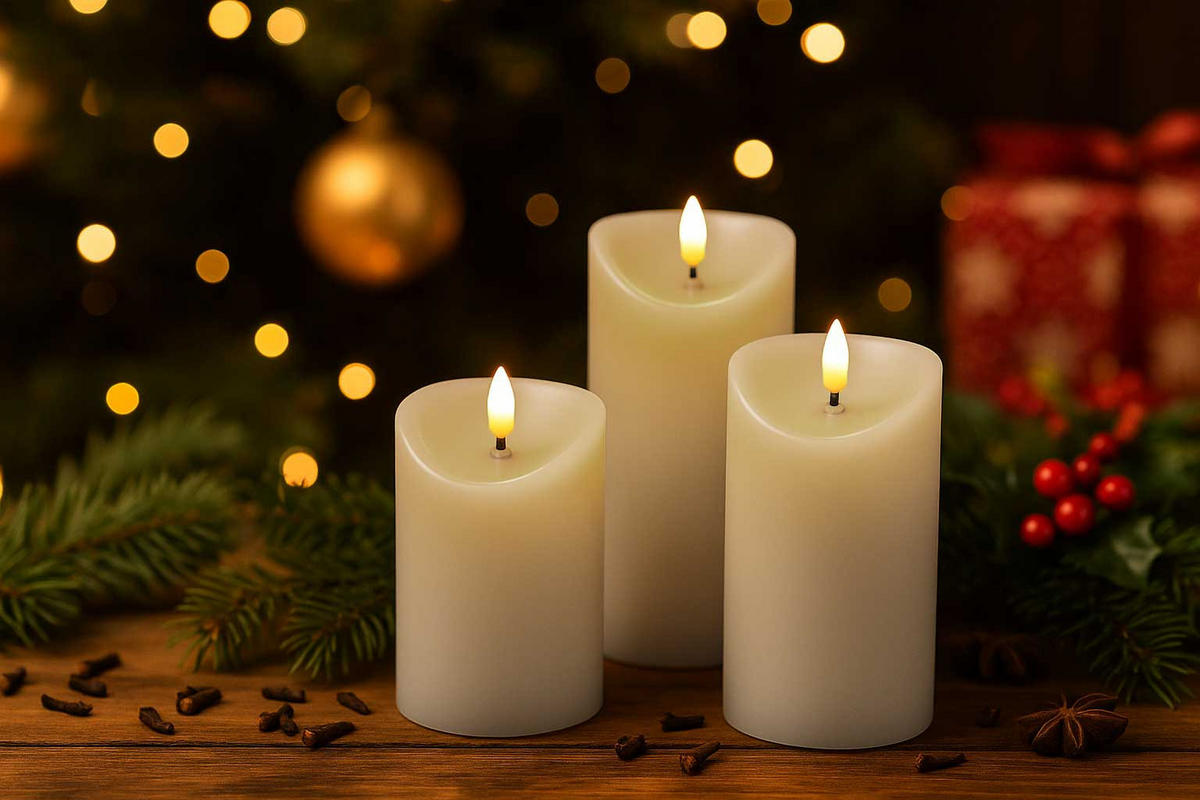 LED-KERZEN Ø 7 cm 3er-Set - Beige, Kunststoff (7/7/15cm) - Home Styling Collection