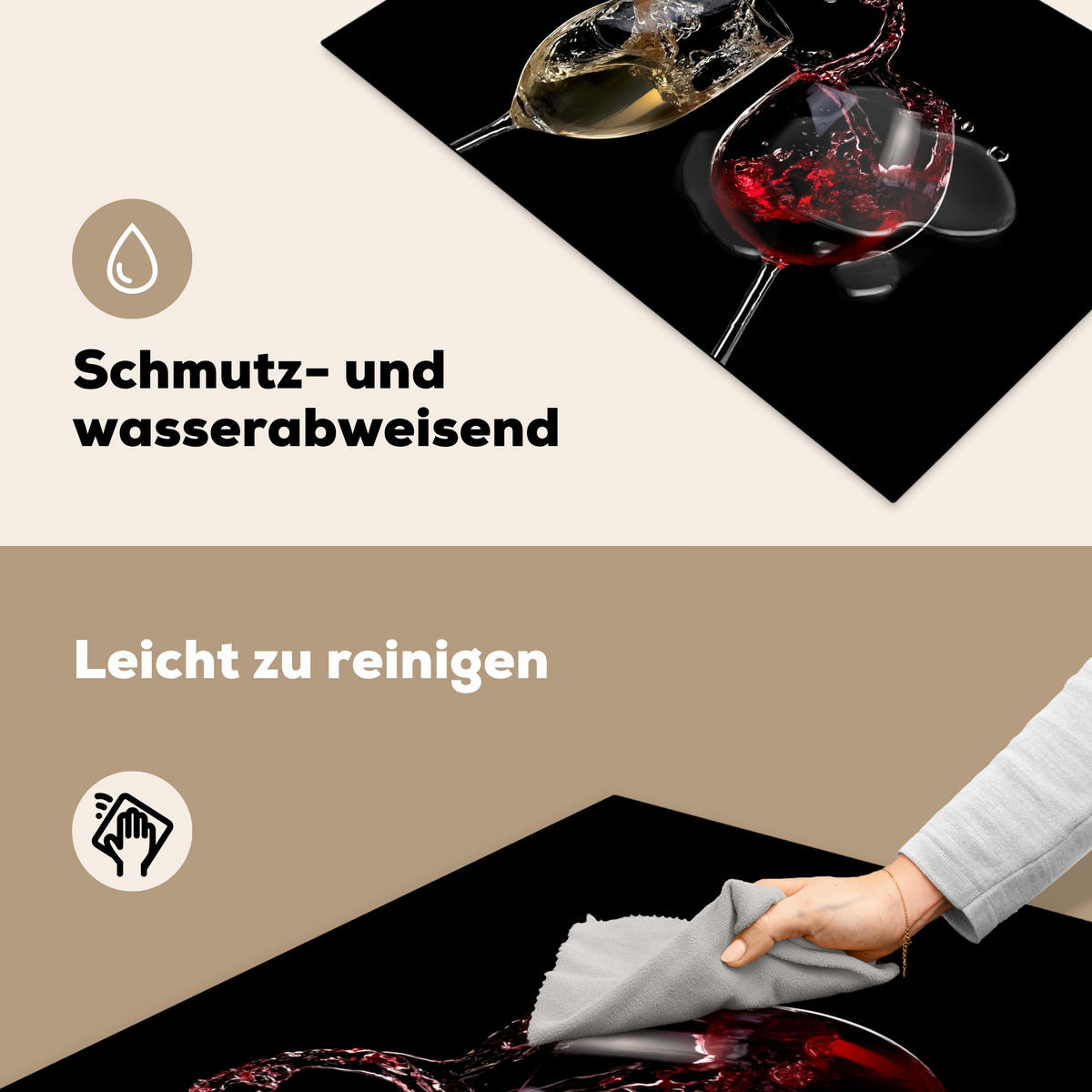 HERDABDECKPLATTE Rotwein - Weißwein - Glas - Schwarz Ceranfeldabdeckung 76x51.5 cm - Weinrot, Kunststoff (76/51.5/0.2cm) - MuchoWow