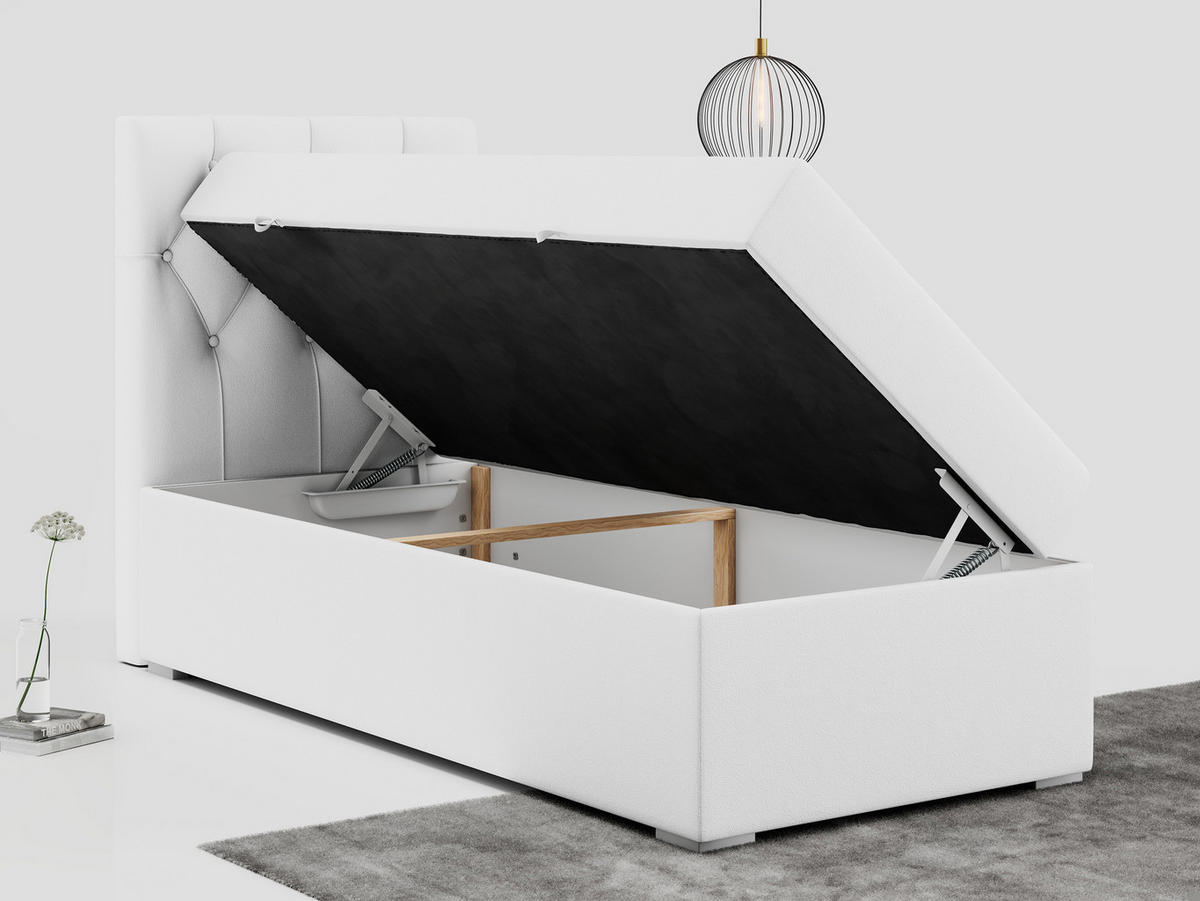 BOXBETT ALDA 90/200 Weiß Kunstleder - H4 - Links Seite - Weiß, Holz/Textil (90/200cm) - MKS