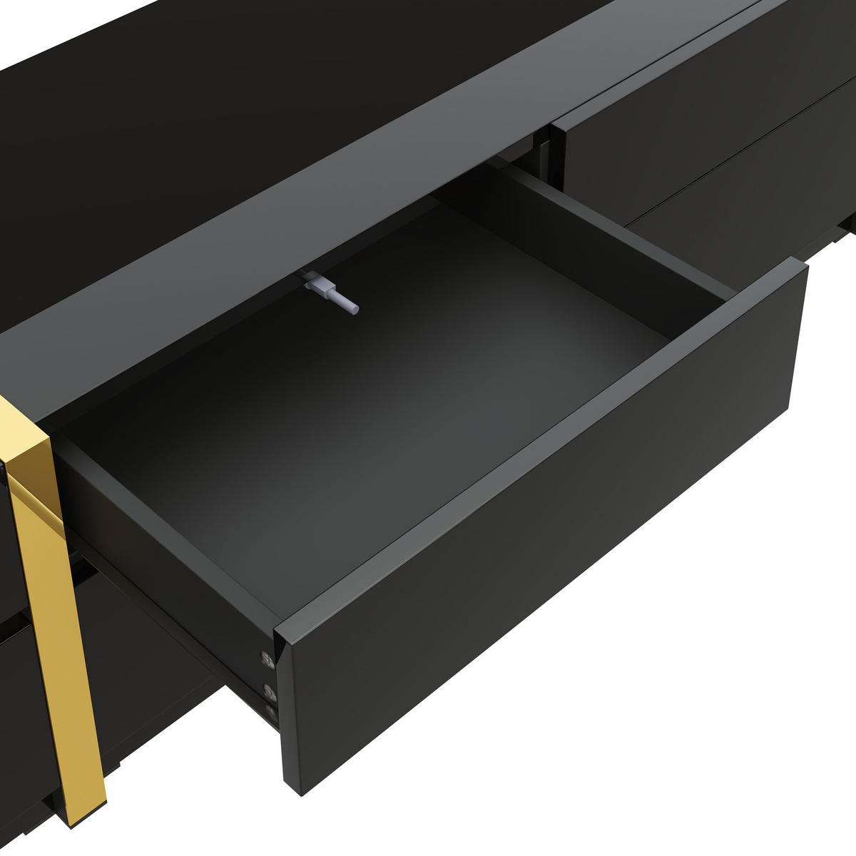 TV-LOWBOARD 180 x 40 x 38 cm aus MDF/Spanplatte, 4 Schubladen, 2 Türen, Hochglanz, Schwarz/Gold - Schwarz, Holzwerkstoff (180/38/40cm)