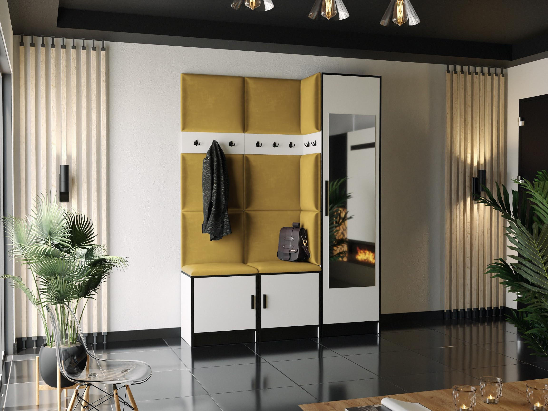 GARDEROBE ROJ 20 - 159,6x205x39cm Weiß + Stoff Gelb - Gelb/Weiß, Holzwerkstoff (159.6/205/39cm) - Kier Furniture