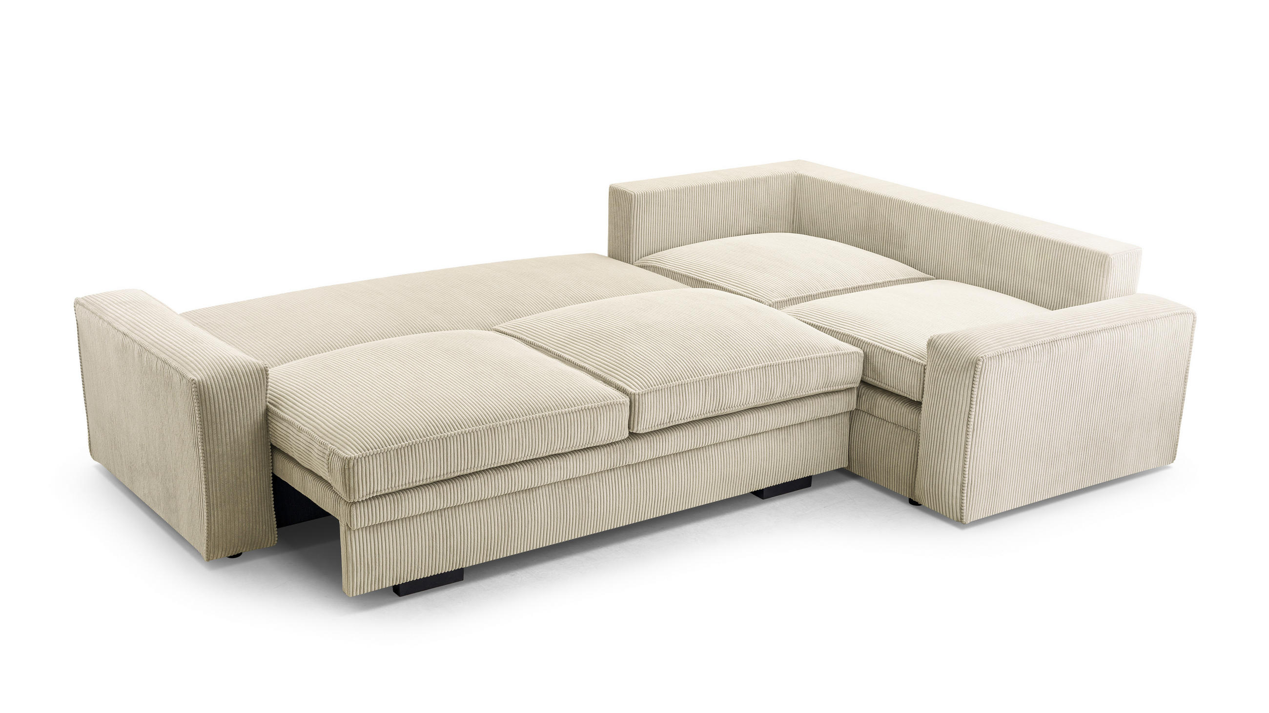 ECKSOFA L Form Treville Beige 296/196/94 cm – Rechts, mit Bettkasten und Schlaffunktion - Beige/Schwarz, Kunststoff/Textil (296/196cm) - AX Living