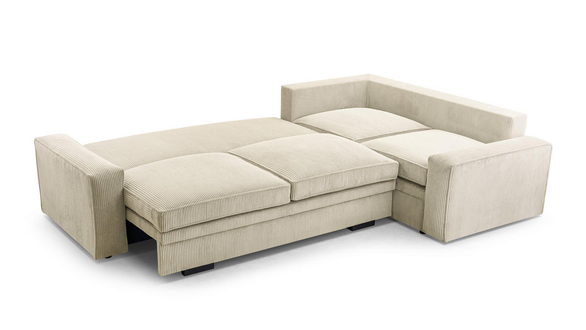 ECKSOFA L Form Treville Beige 296/196/94 cm – Rechts, mit Bettkasten und Schlaffunktion - Beige/Schwarz, Kunststoff/Textil (296/196cm) - AX Living