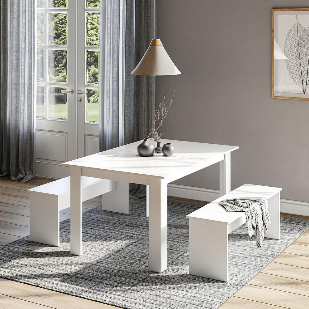 ESSTISCH SET Sentio Weiß 137.6 x 92.8 cm mit 2 Bänken - Weiß, Holzwerkstoff (137.6/73/92.8cm) - Vicco
