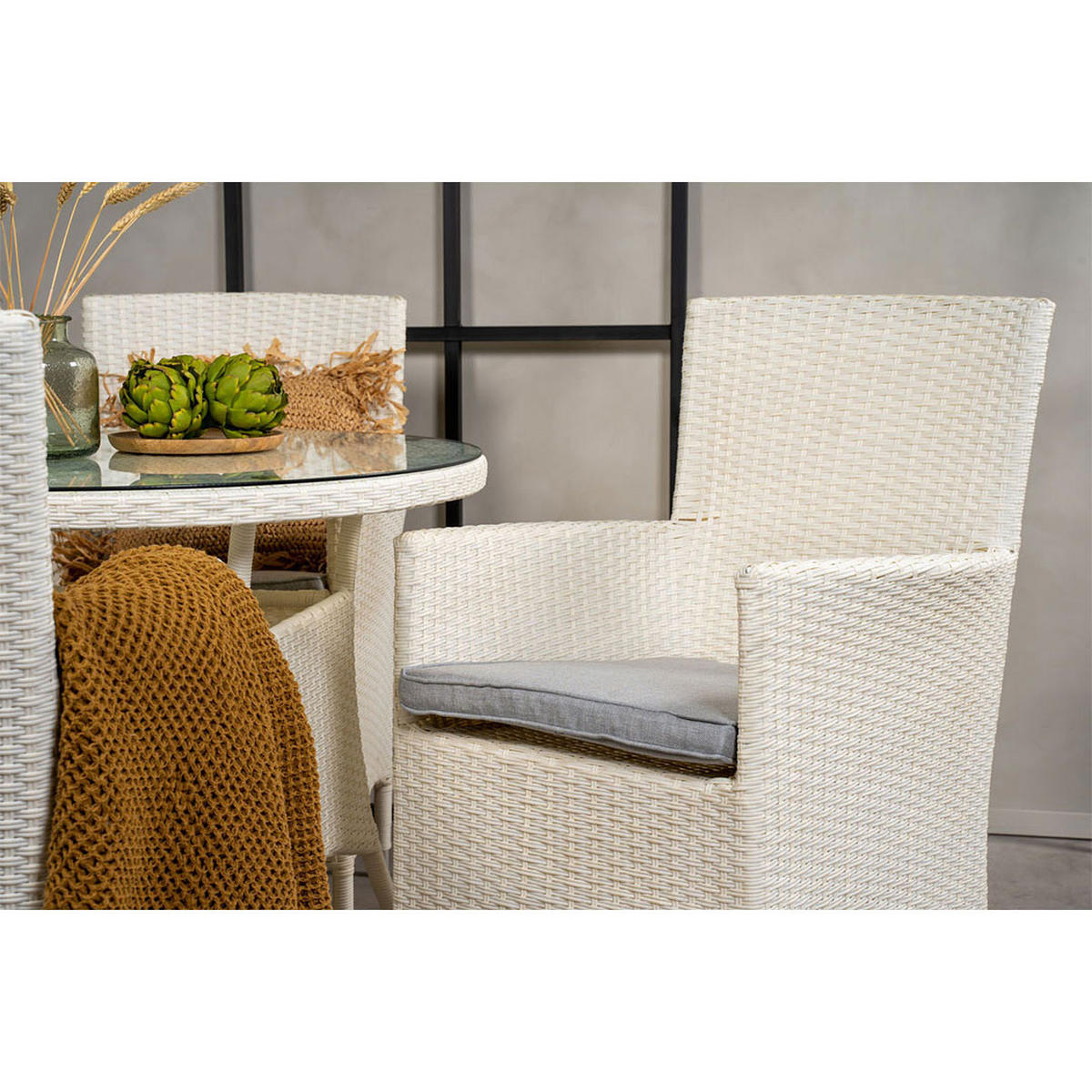GARTENSTUHL 2ER-SET Malin Rattan Weiß - Weiß, Metall (58/92/65cm) - ebuy24