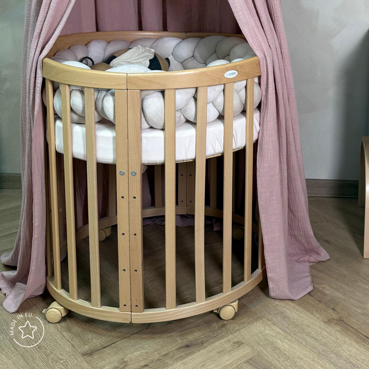 SALTEA din cocos pentru bebe 7in1 oval - alb, materiale naturale/material textil (73/73cm) - waldin