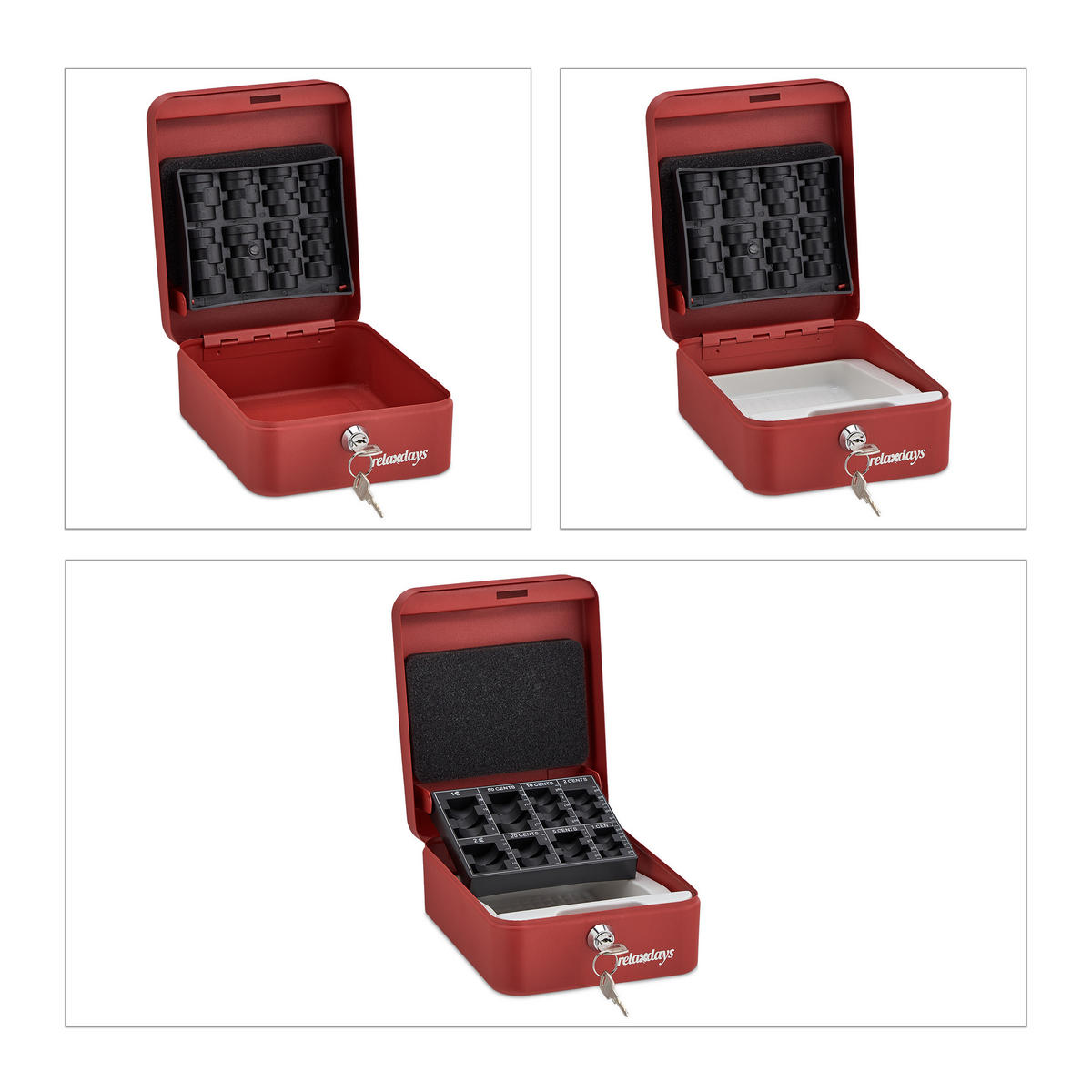 GELDKASSETTE Euro-Münzzählbrett - Rot, Kunststoff/Metall (16/8.5/20cm) - Relaxdays