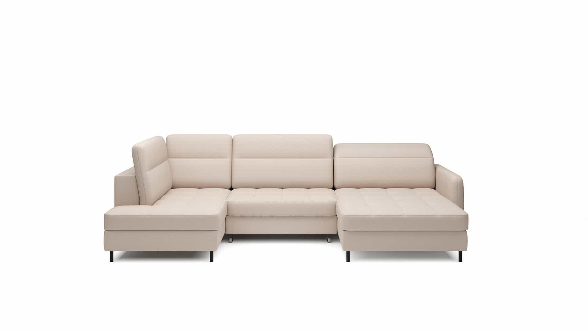 WOHNLANDSCHAFT mit Schlaffunktion und Bettkasten, verstellbare Kopflehnen - Beige/Schwarz, Textil/Metall (165/100/306cm) - Eltap