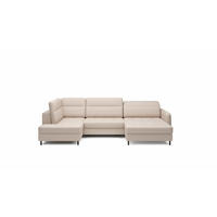 WOHNLANDSCHAFT mit Schlaffunktion und Bettkasten, verstellbare Kopflehnen - Beige/Schwarz, Textil/Metall (165/100/306cm) - Eltap