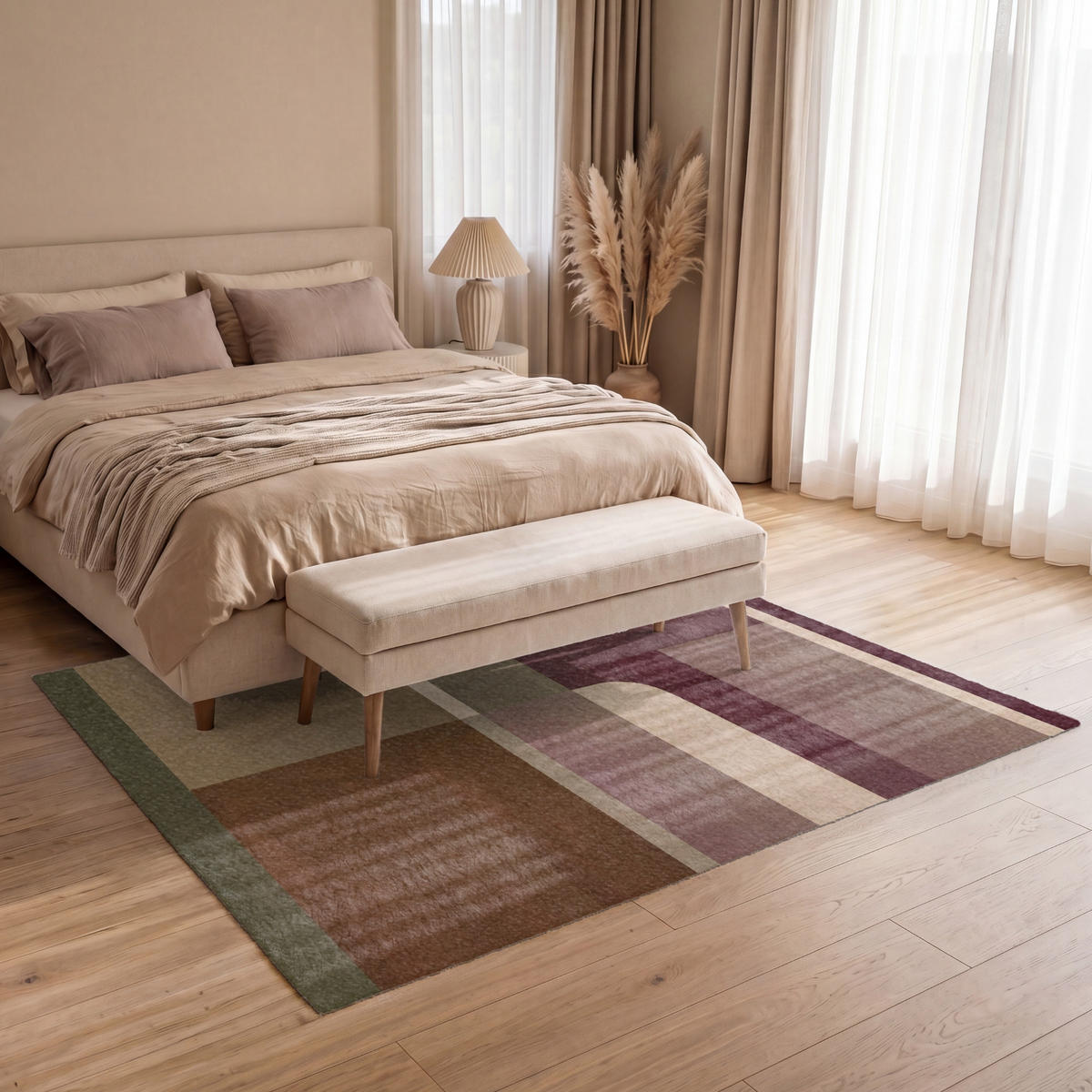 KOBERCE - Roviny - abstraktné - Bordeaux - línie - 200x140 cm - viacfarebná, textil/plast (200/0.4cm) - OnlyWow