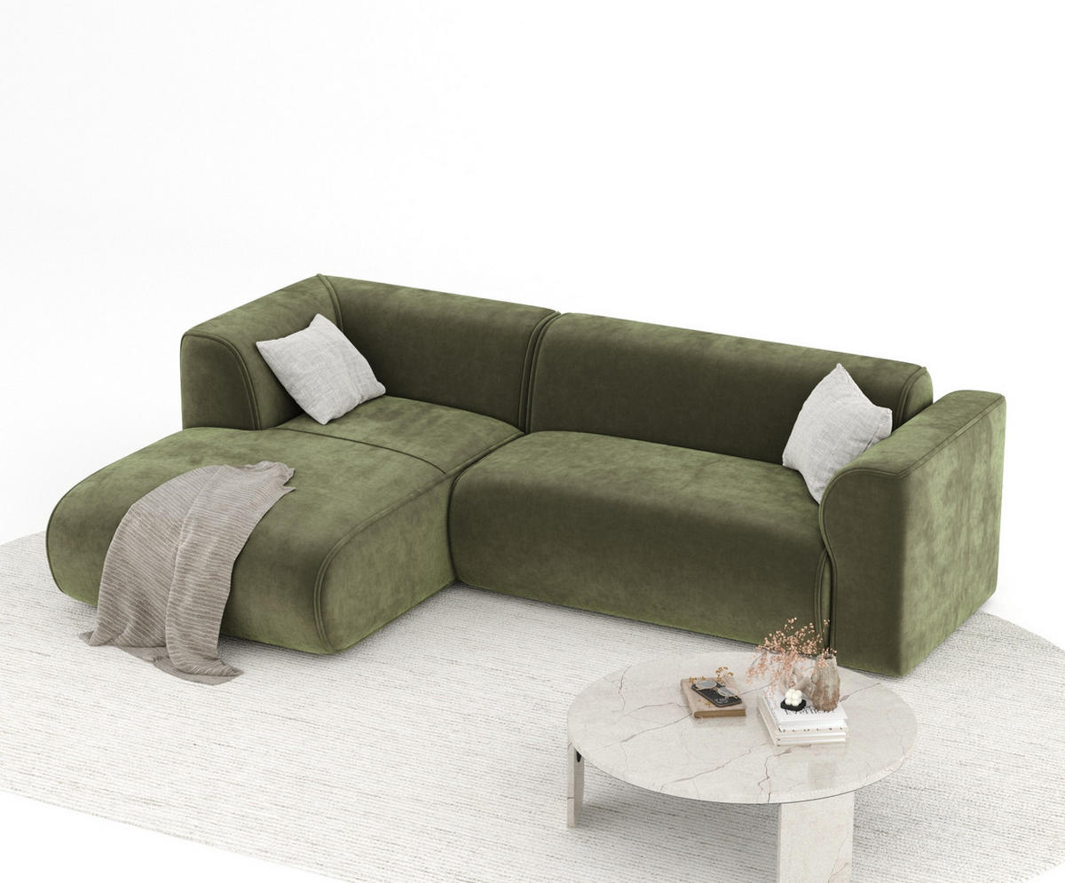 ECKSOFA Melani Olivenfarbe Samtstoff - Schwarz/Olivgrün, Holz/Holzwerkstoff (253/153cm) - Maison de Reve
