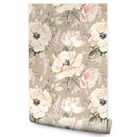 VLIESTAPETE Vintage-Rosen und Pfingstrosen – Rosa, Beige, Grün – 50x1000 cm - Beige/Rosa, Papier (50/1000cm) - Muralo