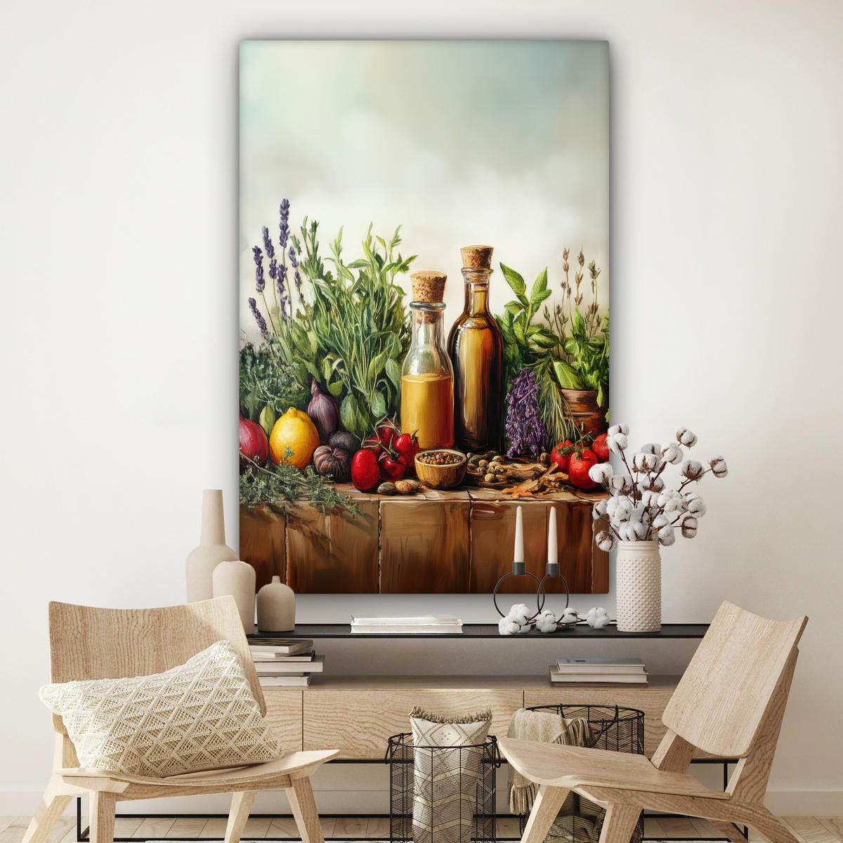 SLIKA NA PLATNU Tihožitje 90x140 cm - zelena, tekstil (90/140cm) - MuchoWow