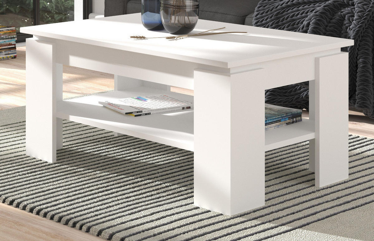 COUCHTISCH weiß matt 100 x 60 cm, Wohnzimmertisch mit Ablage - Eiche Artisan/Weiß, Holzwerkstoff/Metall (100/60/45cm) - Inn.Furn