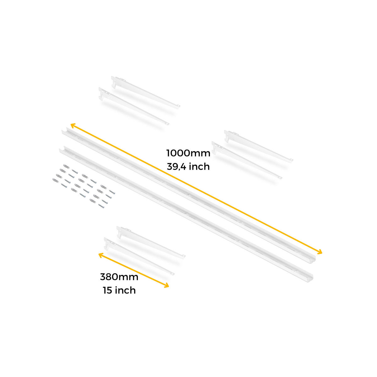 REGALE mit Konsolen und Jagmet Wandhalterungen, Länge 380mm, Stahl, Weiß lackiert 3er-set - Weiß, Metall (10/3/100.5cm) - EMUCA