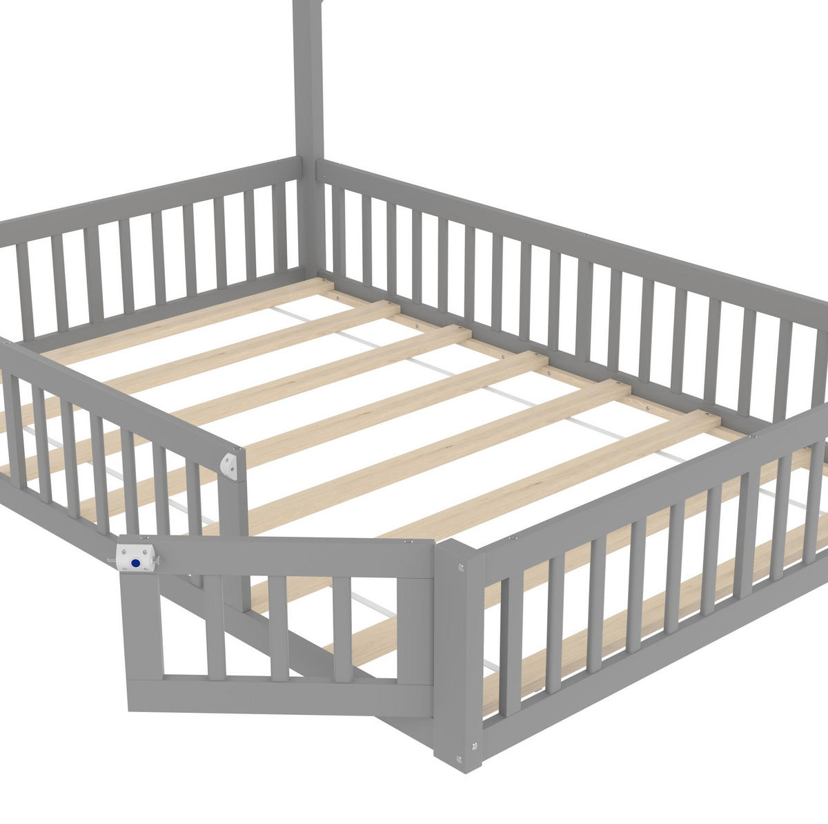 KINDERBETT 140/190 cm mit Lattenrost, Sicherheitsgitter und Schornsteinform aus Kiefernholz/MDF, Grau - Grau, Holzwerkstoff (140/190cm) - Redom