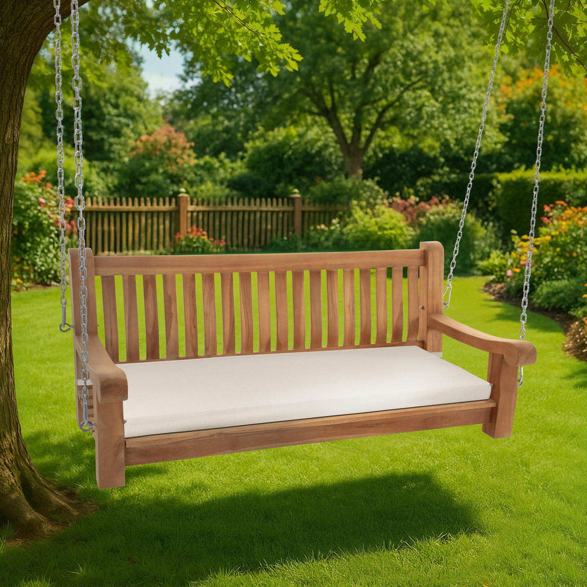 SCHAUKELBANK Muver Holz Creme Hängebank - Creme, Holz (150/62/70cm) - DELUKE