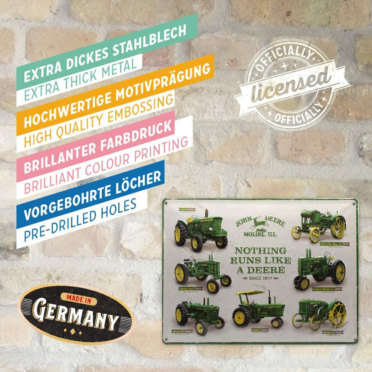 BLECHSCHILD 30/40 cm John Deere Model Chart - Multicolor, Metall (40/30/0.2cm) - Nostalgic-Art