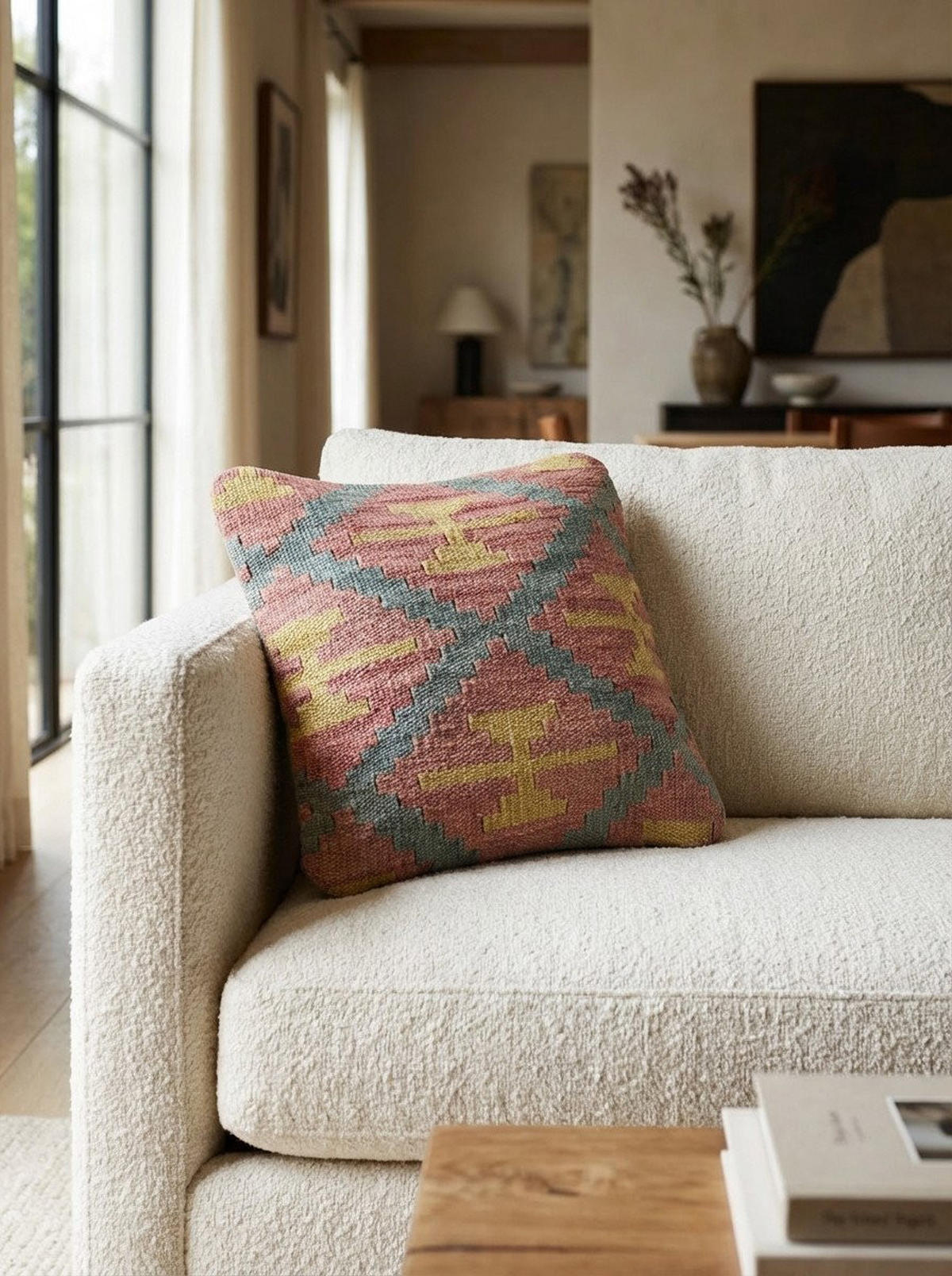 KISSEN Kelim Pink 40/40 cm Schurwolle - Pink, Textil (40/40cm) - Looma