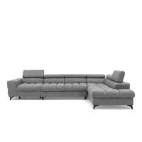 ECKSOFA PUDDING MAXI L Rechts mit Schlaffunktion 125x195 Velours Grau - Schwarz/Grau, Holz/Textil (350/203cm) - Muffo