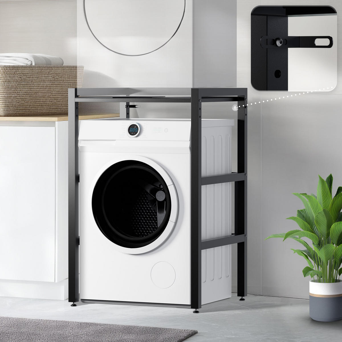 STAPELGESTELL für Wäschetrockner auf Waschmaschine MIXON Schwarz - Schwarz, Metall (73/110/60cm) - DELUKE