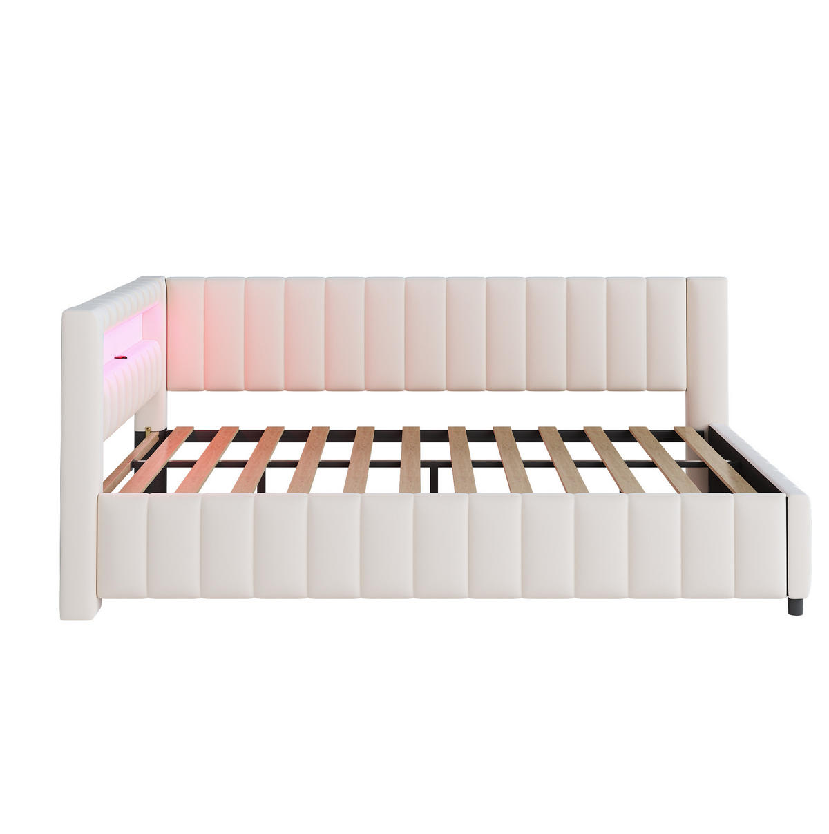 SAMT-POLSTERBETT 140/200 cm mit LED-Beleuchtung und USB in Beige - Beige, Textil (140/200cm) - BEAOK