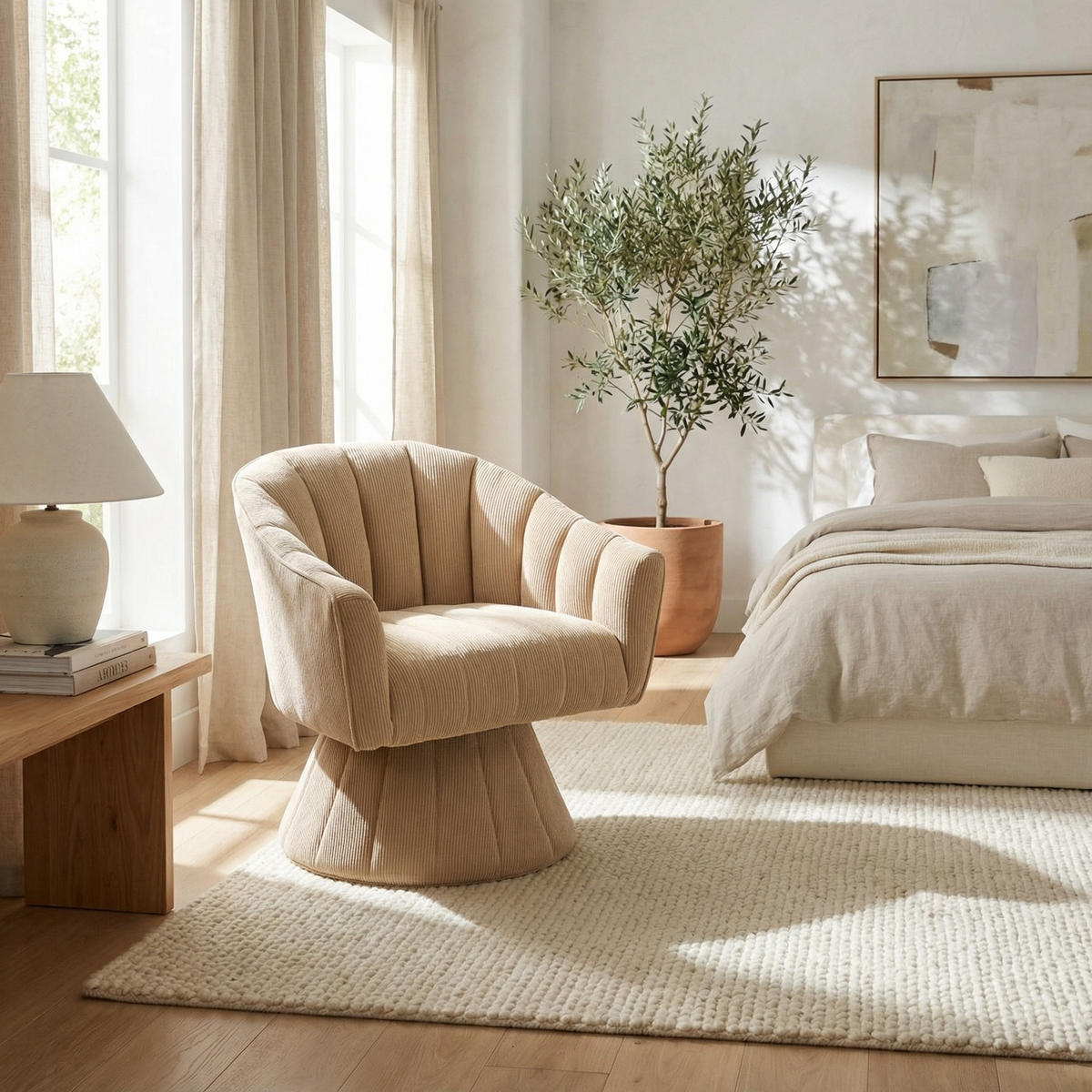 DREHSTUHL Moderner 360° Beige mit Cord-Bezug - Beige, Textil (70/72/66cm) - Urban Meuble