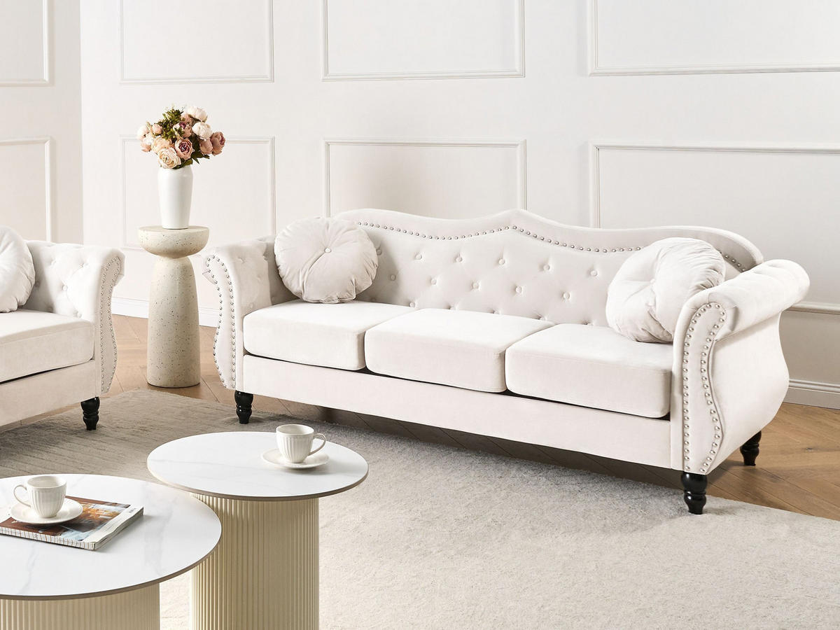 3-SITZER-SOFA Samtstoff Hellbeige Skien - Beige/Schwarz, Textil (204/86/78cm) - Beliani