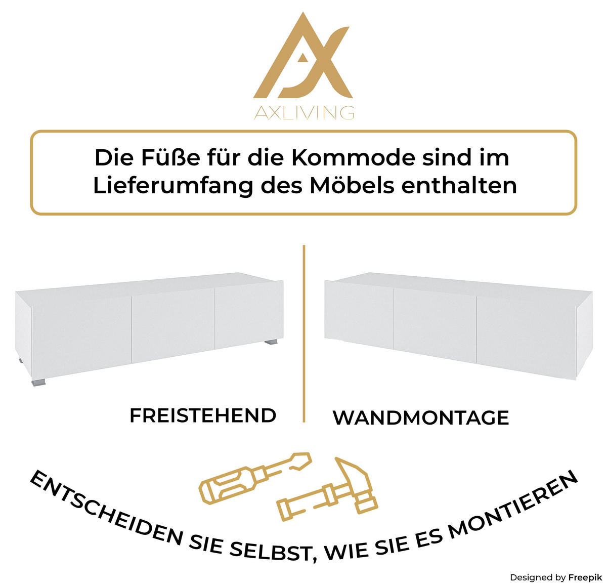WOHNWAND Kossana 35 Modern Goldene Eiche/Weiß 300/154/43 cm TV Möbel - Weiß, Holzwerkstoff/Kunststoff (300/158/43cm) - AX Living