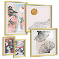 BILDER SET 5er Set - 50x50 cm & 20x30 cm & 40x60 cm Goldrahmen - Wasserfälle, Brücken, Bäume, Jahreszeiten - Goldfarben, Kunststoff (40/60cm) - TULUP