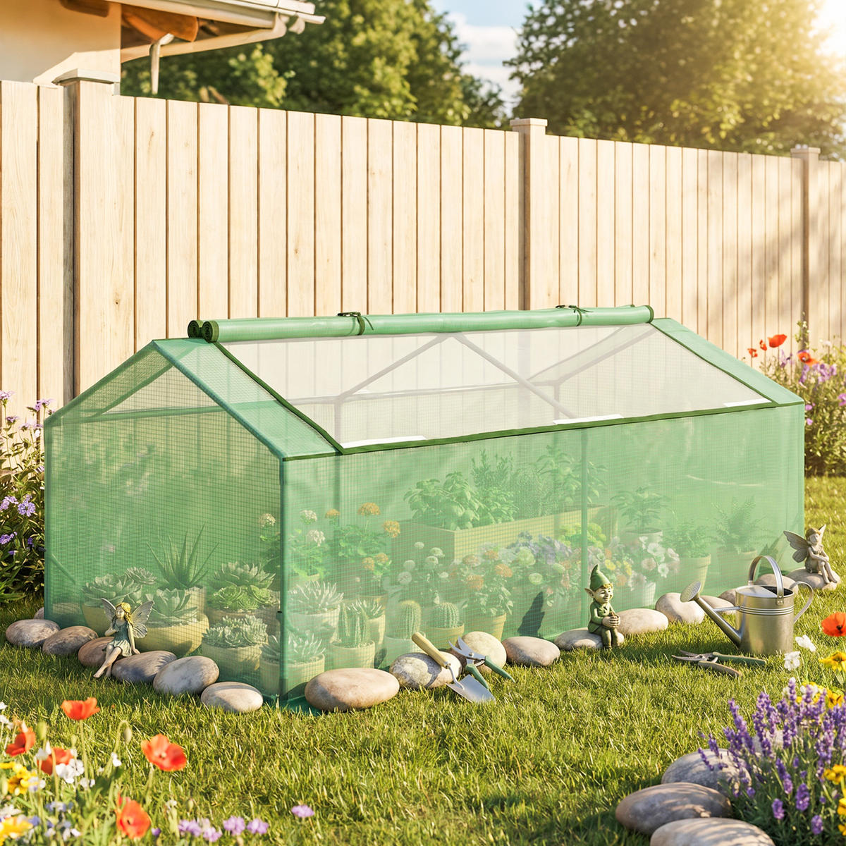 FOLIOVÝ SKLENÍK, zelený, kov, PE - zelená barva, plast (90/70/180cm) - Outsunny