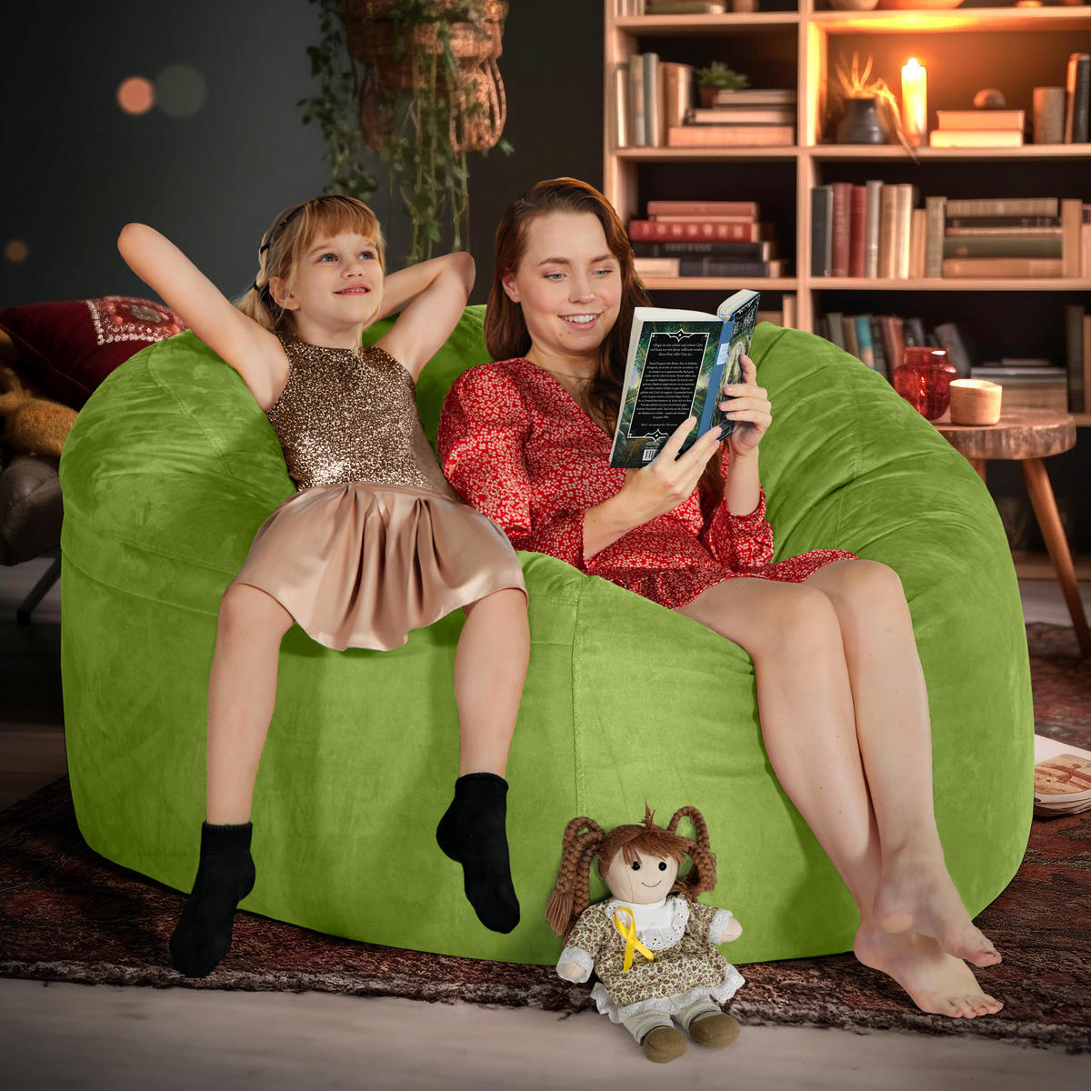 RIESEN-SITZSACK XXL JUMBO Velours 5ft - Grün, Textil (150/120/150cm) - Green Bean