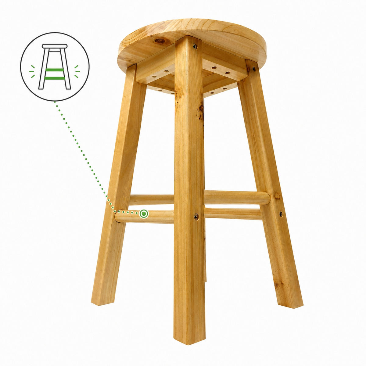 HOLZHOCKER Kiefer Natur 2-er Set 28 x 28 x 46 cm runde Sitzfläche - Naturfarben, Holz (28/46/28cm) - Begryf