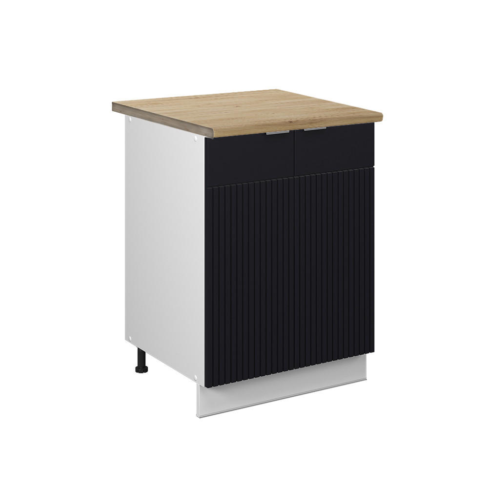 KÜCHENUNTERSCHRANK Fame-Line, Schwarz gestreift, 60 cm, AP Eiche - Schwarz/Weiß, Holzwerkstoff (60/82/60cm) - Vicco