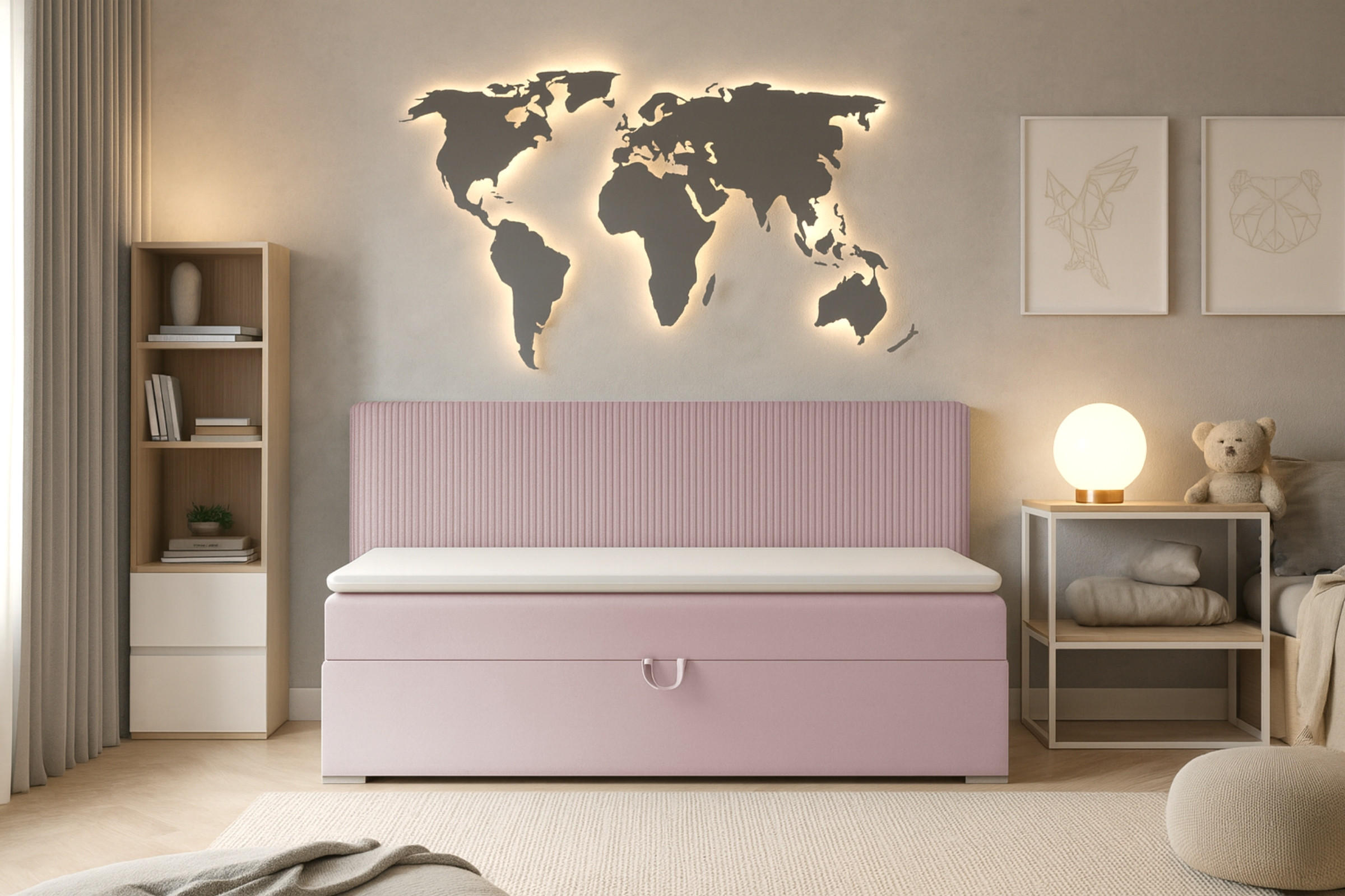 BOXBETT MATI BIS 100/200 Rosa mit Bonell-Federkernmatratze H3 - Rosa, Holz/Holzwerkstoff (100/200cm) - Deine Möbel 24