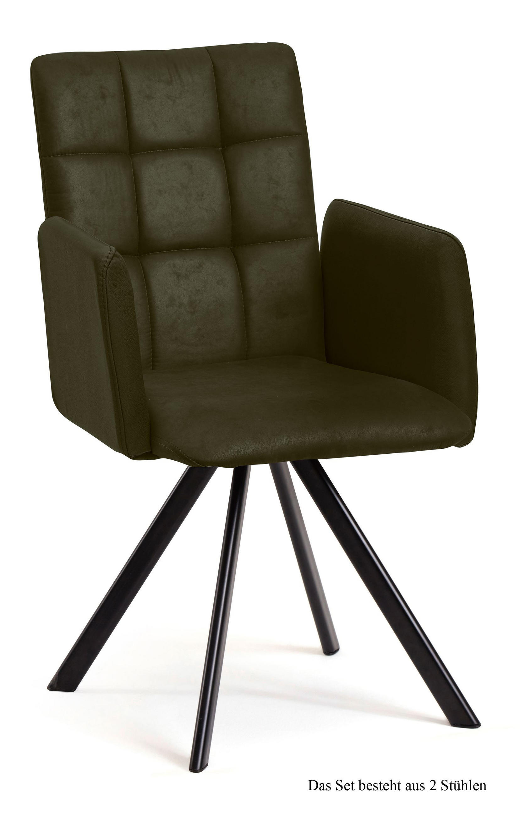 ARMLEHNSTUHL drehbar (2er-Set) Despo 52x91x60 Schwarz/Khaki - Dunkelgrün/Schwarz, Kunststoff (60/91/52cm) - 58aufmkessel