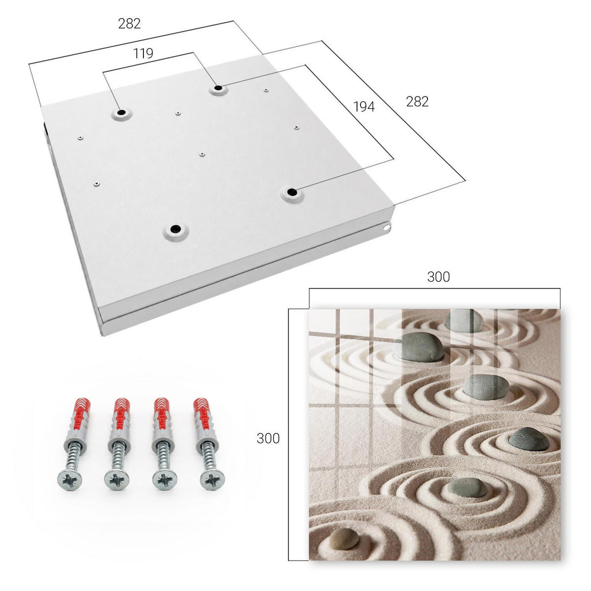 SCHLÜSSELBOX Weiß 30x30 cm – Türöffnung nach rechts - Zen-Frieden - Beige, Metall (30/30/5cm) - TULUP