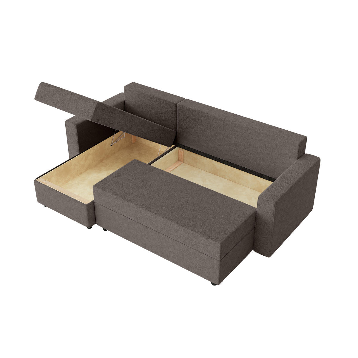 ECKSOFA Goka Lux L mit Schlaffunktion und 2 Bettkästen, Braun - Braun, Textil (230/146cm) - Fedve