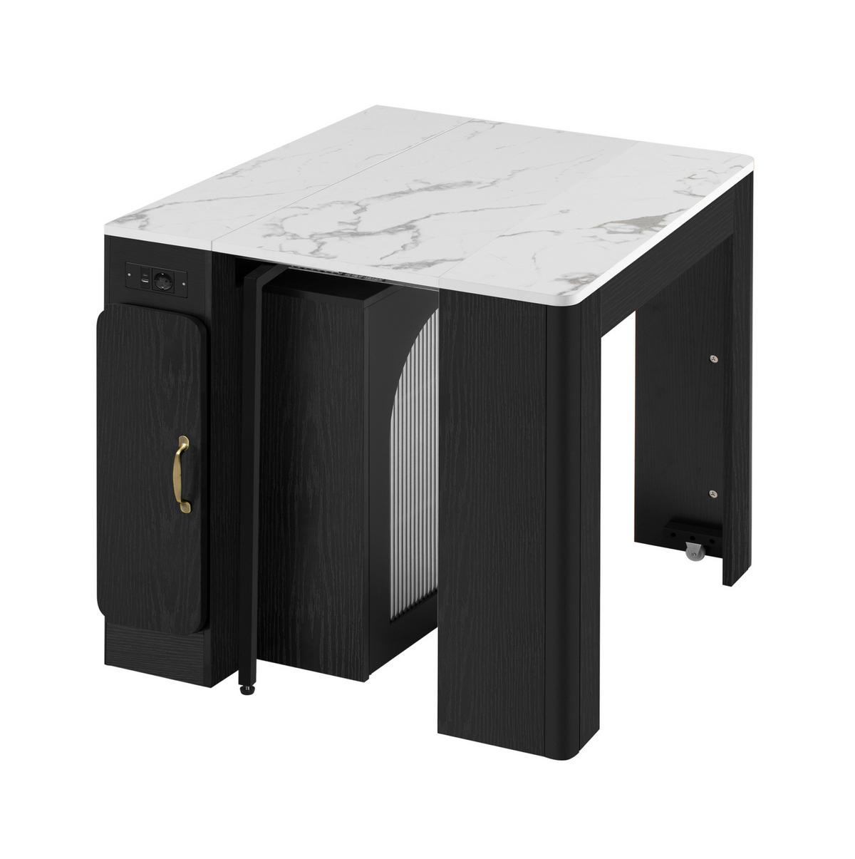 KÜCHENINSEL 83/39,6-149,6/77 cm in Weiß/Schwarz mit LED und USB- und Type-C-Anschlüssen - Schwarz, Holzwerkstoff (83/77/39.6cm) - Flora Grace
