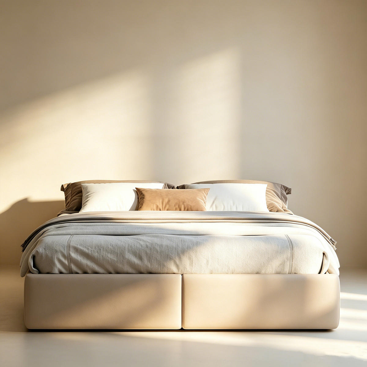 POLSTERBETT 140x200 mit stauraum, bettgestell mit 2 Schublade, Bettkasten, Lattenrost, ohne Kopfteil, Leinenstoff, beige - Beige, Holz/Textil (140/200cm) - GENKI LIVING