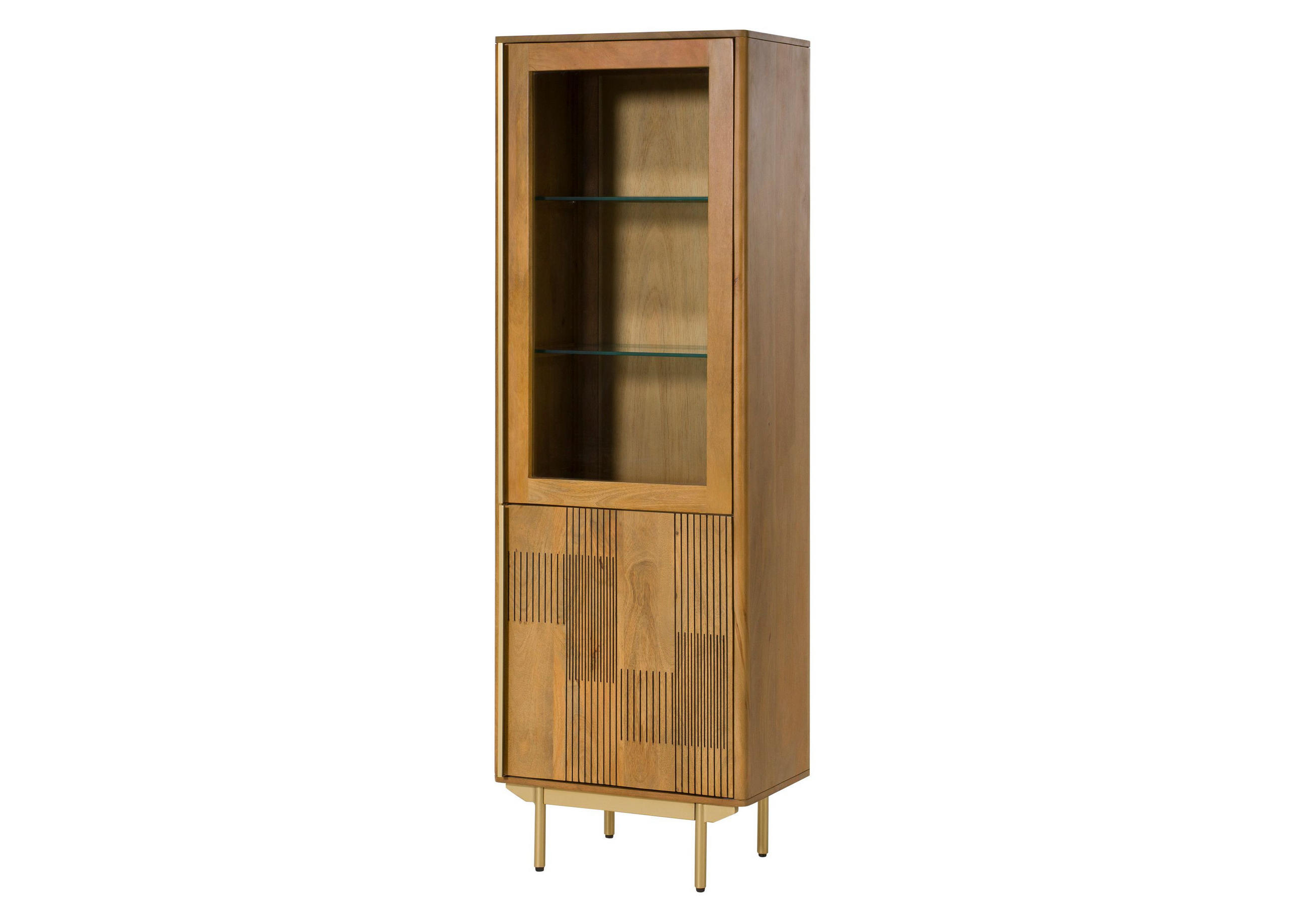 VITRINE Mango 60x40x180 hellbraun geölt MIAMI #117 - Braun, Holz (60/180/40cm) - Massivmoebel24